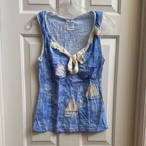 Nautical Blue Sailboat Print Tank Top